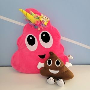 Poo-nicorns Pink Plush Toy Emoji Pillow plus Classic Poo Emoji Plush 💩
